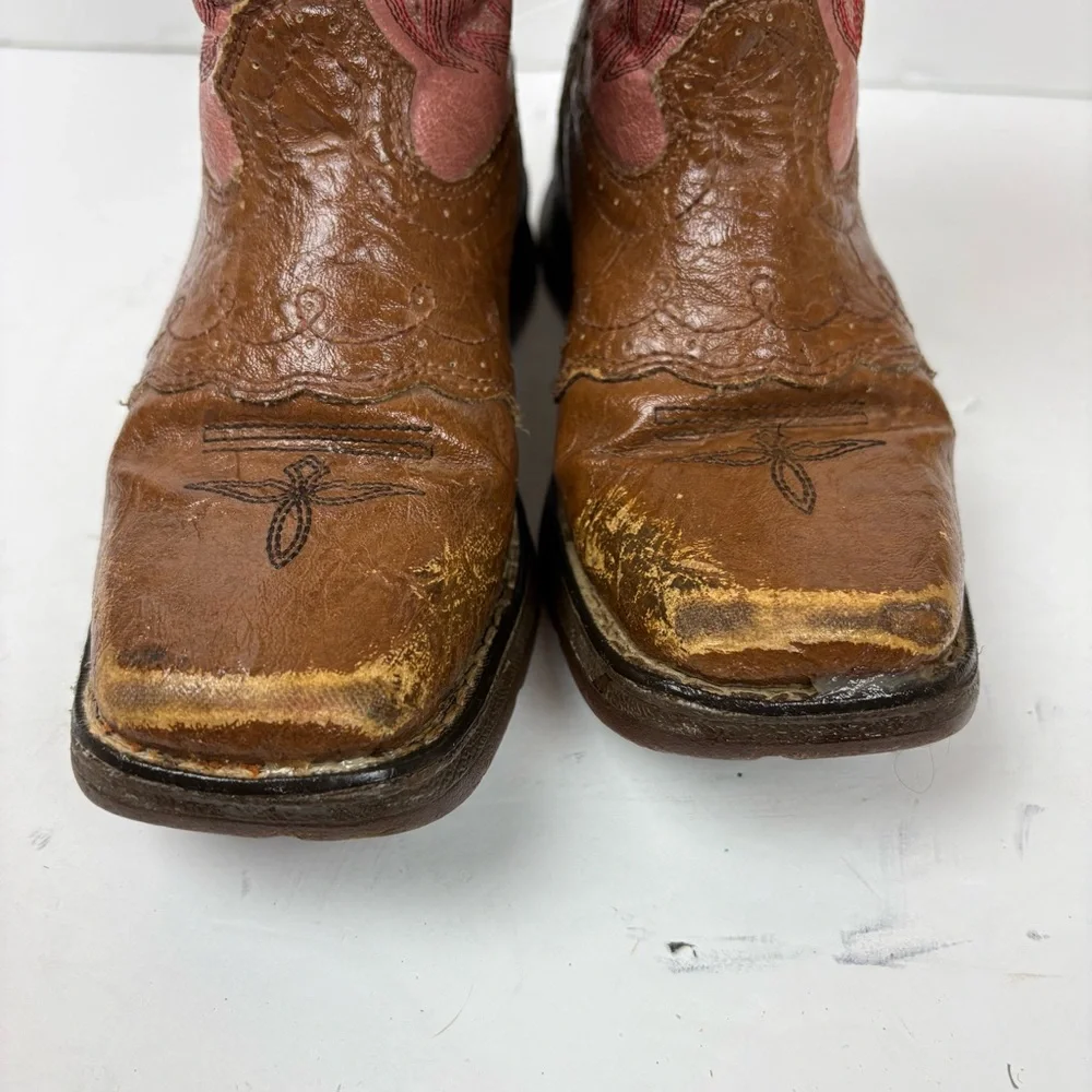 Durango Brown and Pink Western Cowboy Boots Girls size 12